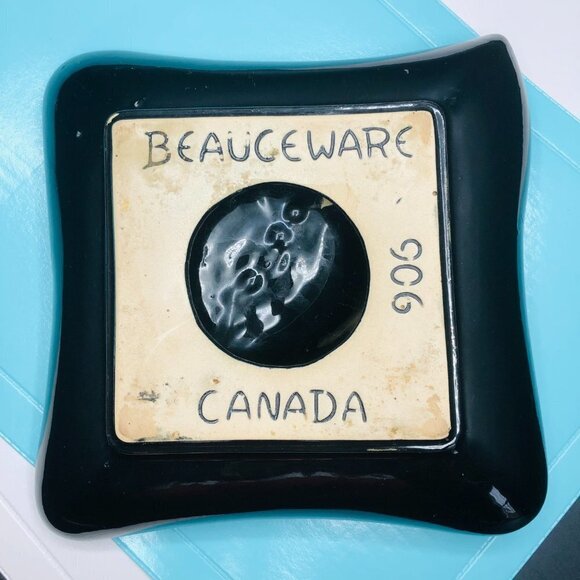 Beauceware Ceramic Ashtray Beauce Pottery #906 Black White Spatter Accent Bowl - Picture 9 of 13